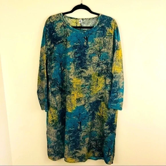 Tree Print Cacoon dress one size fits all, free flowing with pockets, jewel tone - Picture 1 of 11